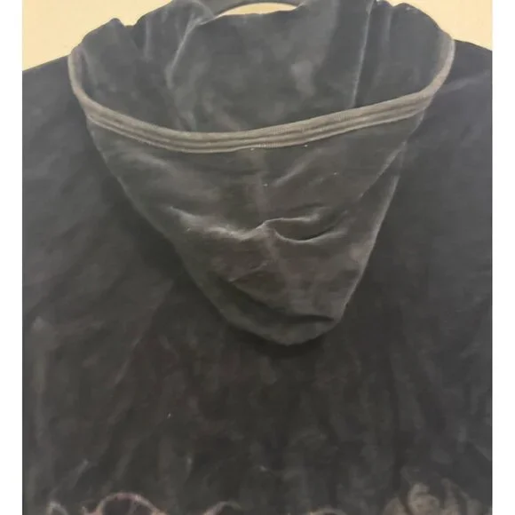 vintage Juicy Couture Velour Hoodie Jacket Women’s Size L Black With Rhinestone - Picture 5 of 6